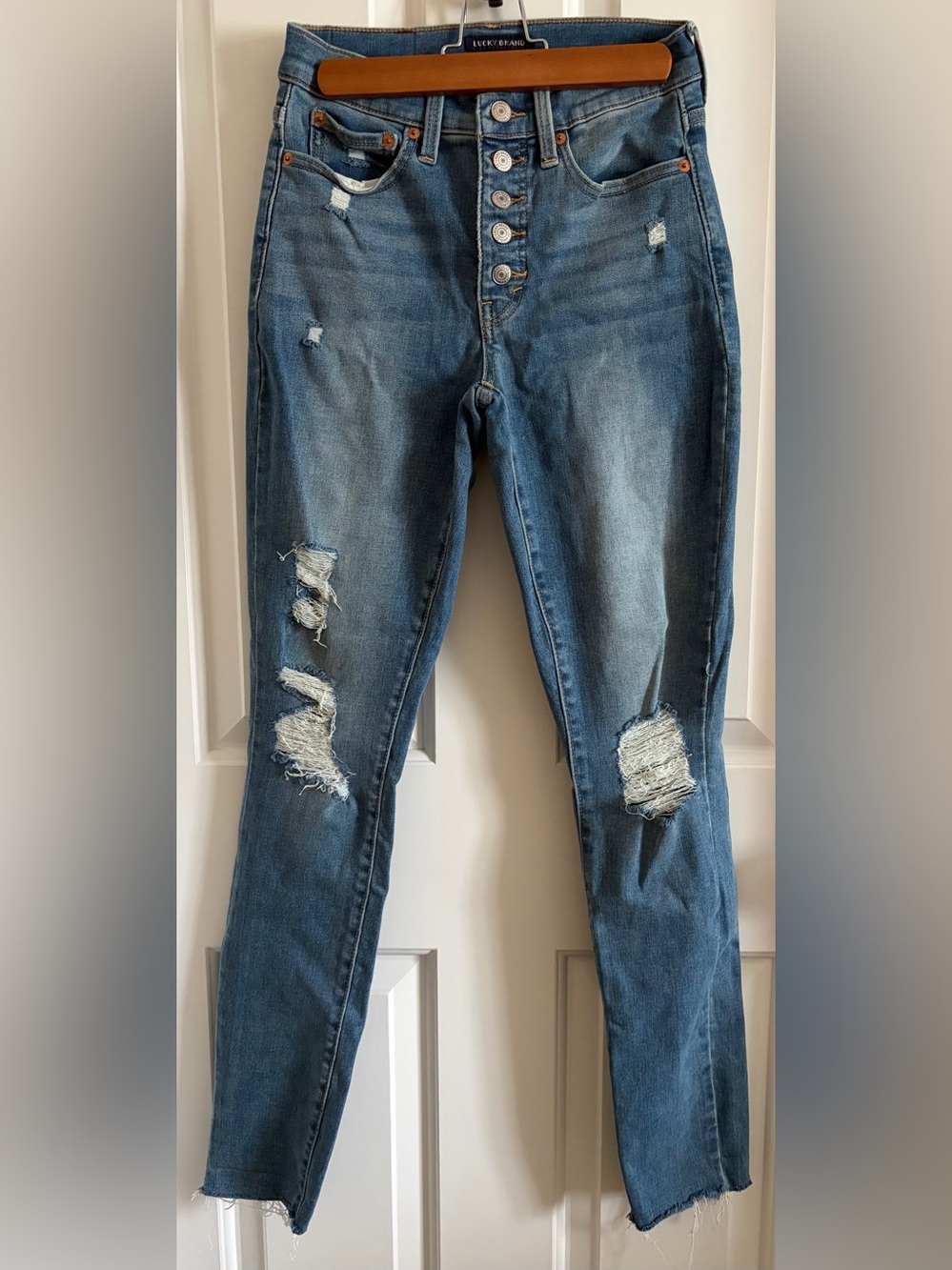 Lucky Brand Women's Distressed High-Rise Button-Fly Skinny Jeans